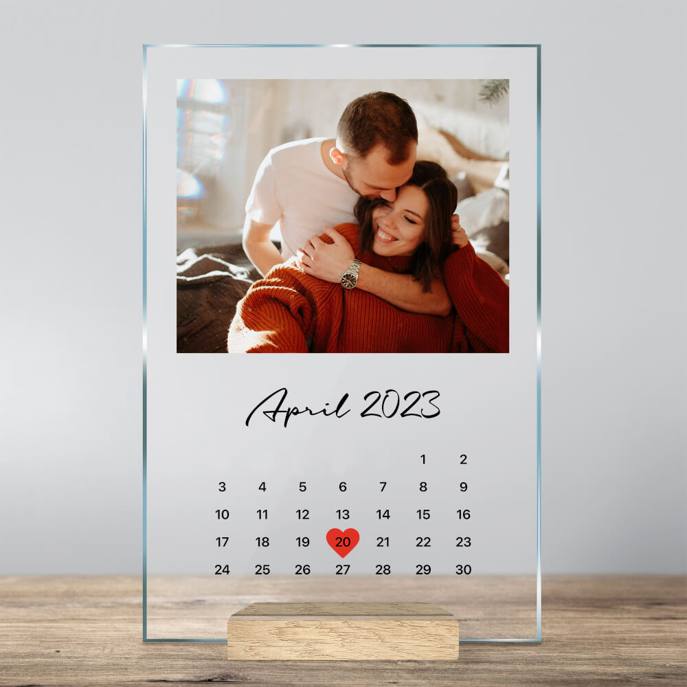 Kalender på glas, viktigt datum med foto